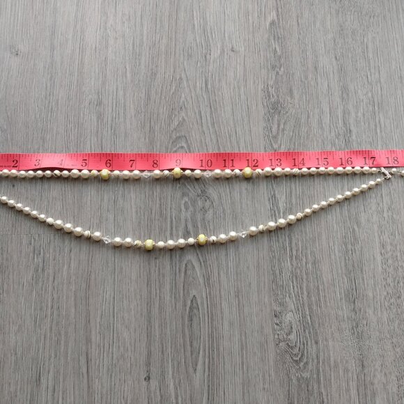 Vintage Faux Pearl Yellow Beaded Necklace Double Strands Rockabilly Retro Glam - Picture 8 of 11